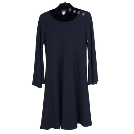 Yves Saint Laurent VTG Dress Black Summer Wool Velvet Button Neck Womens 38/US 6
