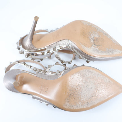 VALENTINO GARAVANI Rockstud Metallic Pumps Iron Ankle Strap Women's 41.5/US 11.5