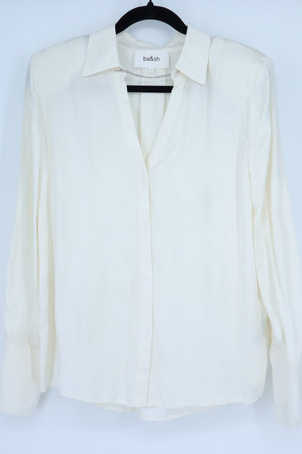 BA&SH Betsey Chain Trim Shirt Ecru White Neck Button Up Blouse Women's 3/US L