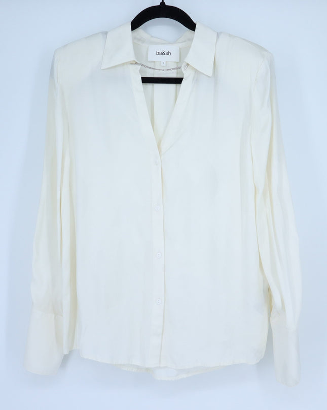 BA&SH Betsey Chain Trim Shirt Ecru White Neck Button Up Blouse Women's 3/US L