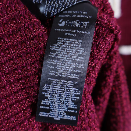 Self-Portrait Burgundy Pearl Trim Knit Midi Dress Long Sleeve Women's M