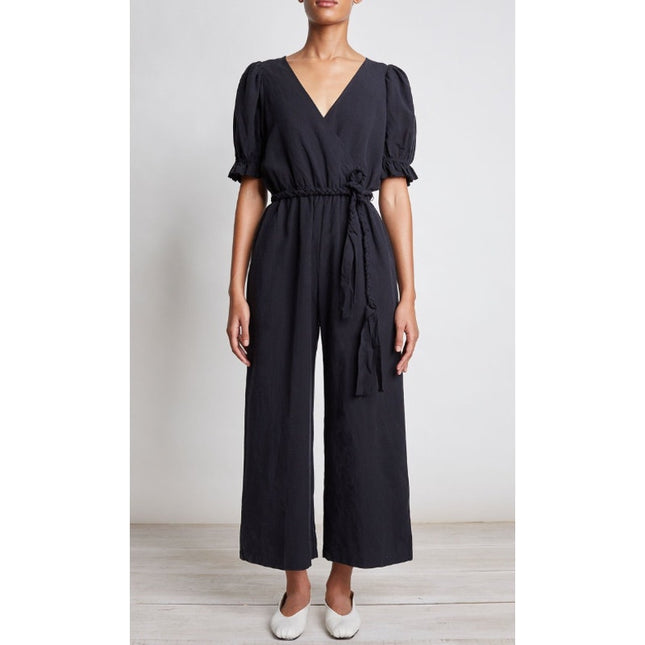 Apiece Apart Chabrol Jumpsuit Black Linen Belted Puff Sleeve Women's 2