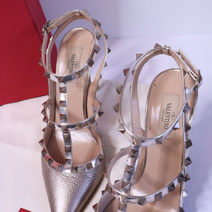 VALENTINO GARAVANI Rockstud Metallic Pumps Iron Ankle Strap Women's 41.5/US 11.5