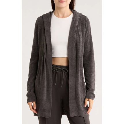 Barefoot Dreams CozyChic Lite Hooded Cardigan Brown Open Longline Women's XS/S