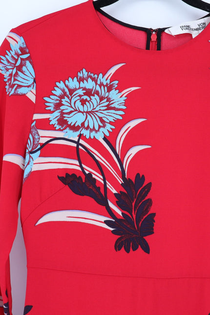 DIANE VON FURSTENBERG Floral Sheath Dress Farren Lipstick Silk Blend Women's 6