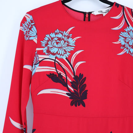 DIANE VON FURSTENBERG Floral Sheath Dress Farren Lipstick Silk Blend Women's 6