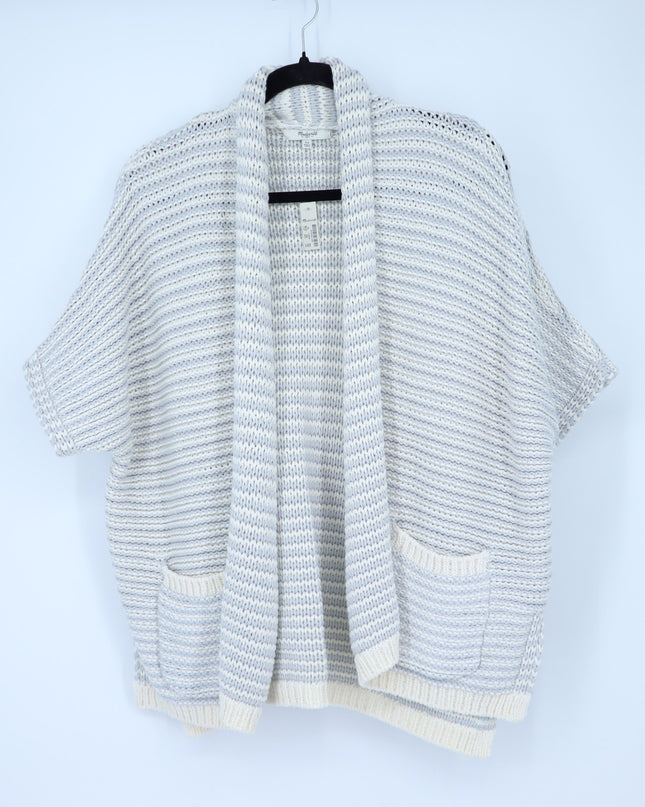 Madewell Curl Up Knit Cardigan Sweater Gray White NWT Open Front Women's XS