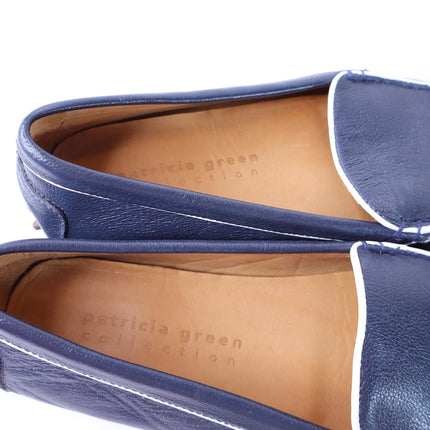 Patricia Green Jill Piped Driving Shoe Navy and White Leather Loafer Women's 9M
