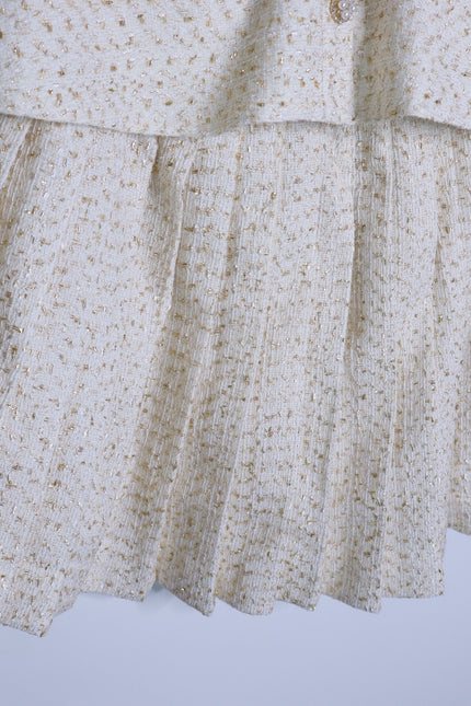 SELF-PORTRAIT Cream Metallic Bouclé Mini Dress Sleeveless Belted Women's 10