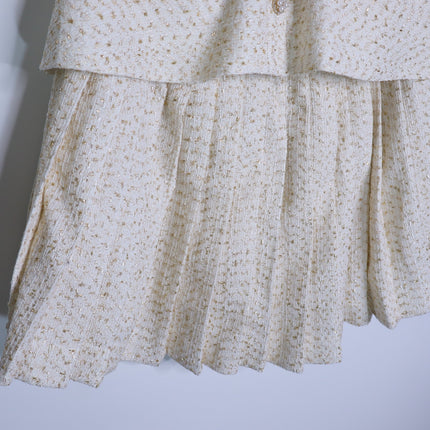 SELF-PORTRAIT Cream Metallic Bouclé Mini Dress Sleeveless Belted Women's 10