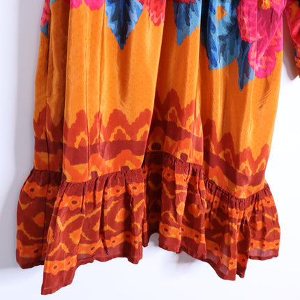 FARM RIO Long Sleeve V Neck Mini Dress Orange Floral Kimono Women's M