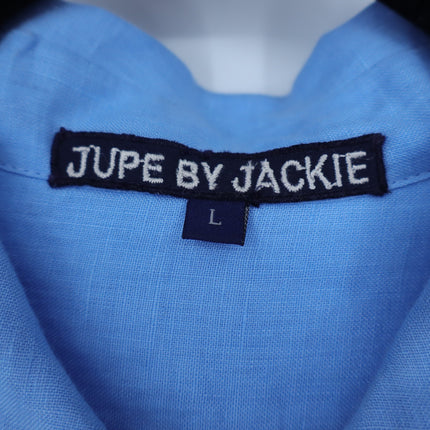 Jupe by Jackie Hand Embroidered Linen Shirt Blue Button Up Long Sleeve Women's L