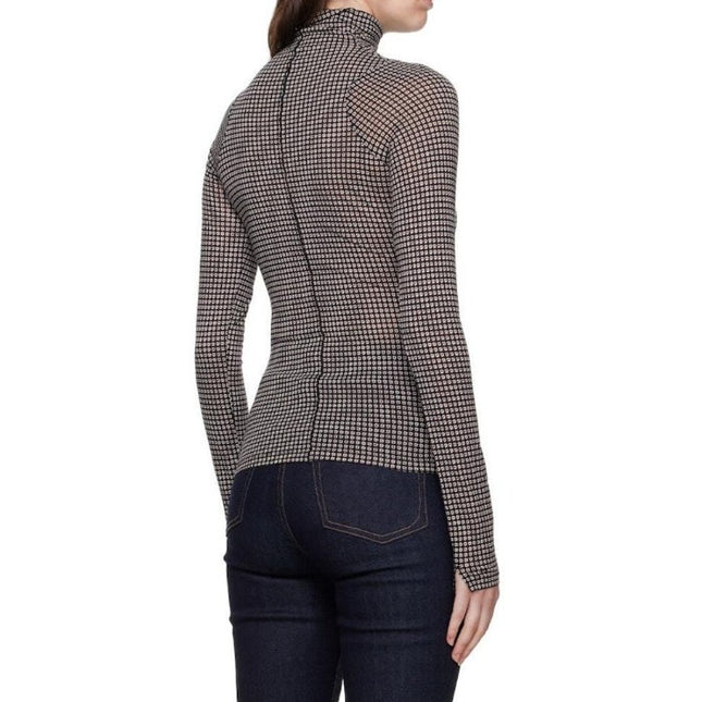 Rag & Bone Shaw Turtleneck Top Paneled Houndstooth Maroon Long Sleeve Women's S