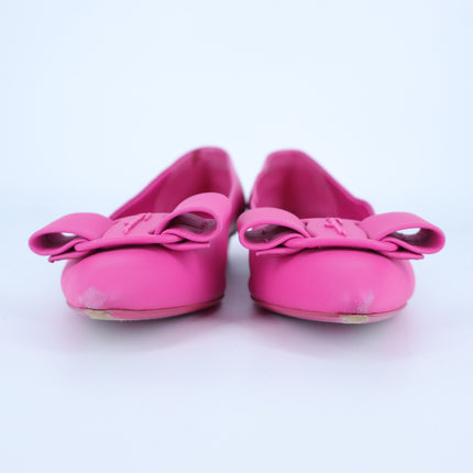 Salvatore Ferragamo Viva Bow Flats Hot Pink Pointed Toe Slip On Women's 5