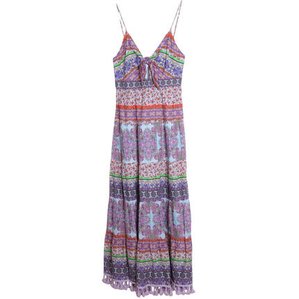 ALICE + OLIVIA Minka Tassel Fringe Maxi Dress Ritzy Multi Tie Front Women's 8