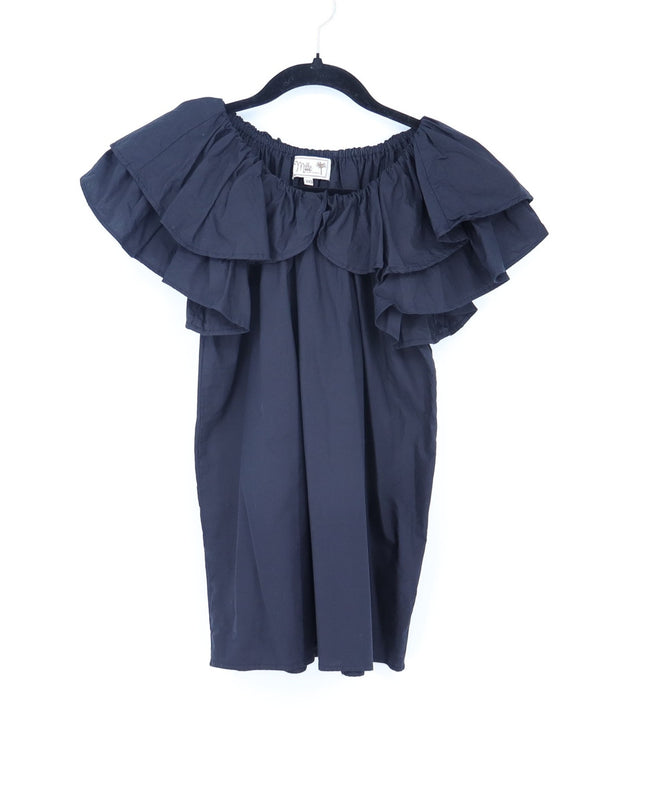 Mille Beja Ruffle Top Black Cotton Flutter Sleeve Blouse Women's XXS