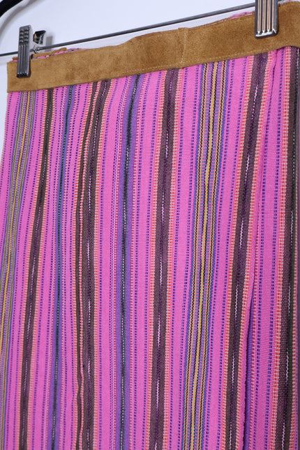 CUCA Falda Striped Woven Wrap Maxi Skirt Pink Multicolor Column Women's OSFM