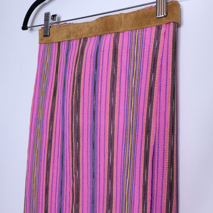 CUCA Falda Striped Woven Wrap Maxi Skirt Pink Multicolor Column Women's OSFM