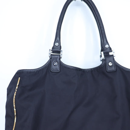 TORY BURCH Black Nylon Tote Bag Reptile Contrast Packable Travel Purse Beachwear