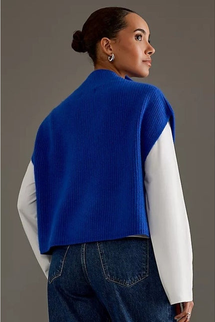 BY ANTHROPOLOGIE Oversized Ribbed Cashmere Sweater Vest Dark Blue Women's XS