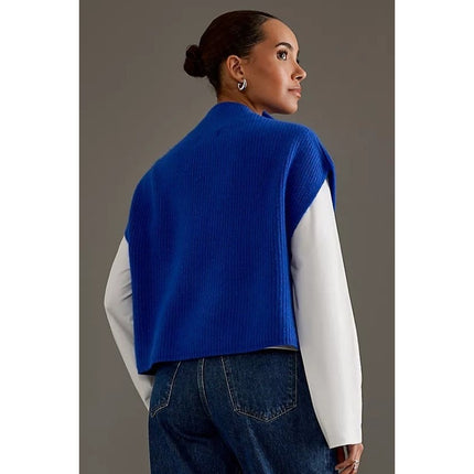 BY ANTHROPOLOGIE Oversized Ribbed Cashmere Sweater Vest Dark Blue Women's XS