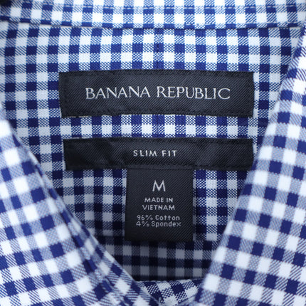 Banana Republic Slim Fit Button Up Shirt Blue White Gingham Long Sleeve Men's M