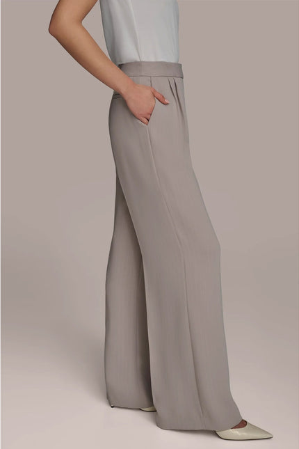 DONNA KARAN NWT Pinstripe Wide Leg Dress Pants Cobblestone Cream Women's 10P