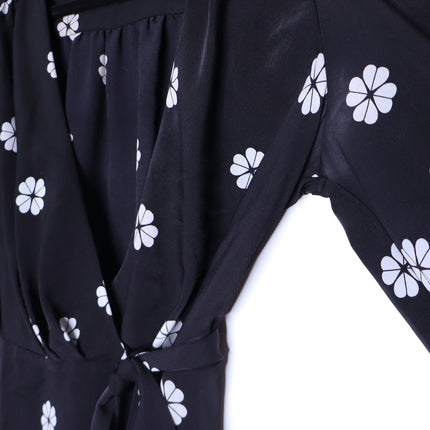 KATE SPADE Black Spade Clover Toss Belted Wrap Dress Long Sleeve Women's 10