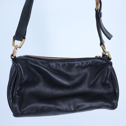PRADA Semitracolla Leather Mini Shoulder Bag Black w Gold Purse Lockable Luxury