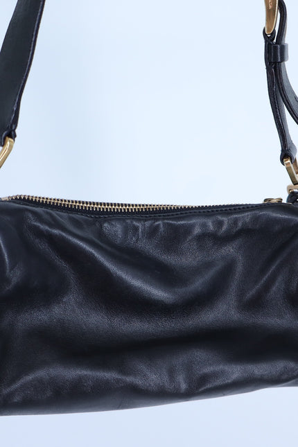 PRADA Semitracolla Leather Mini Shoulder Bag Black w Gold Purse Lockable Luxury