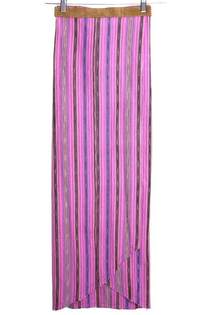 CUCA Falda Striped Woven Wrap Maxi Skirt Pink Multicolor Column Women's OSFM