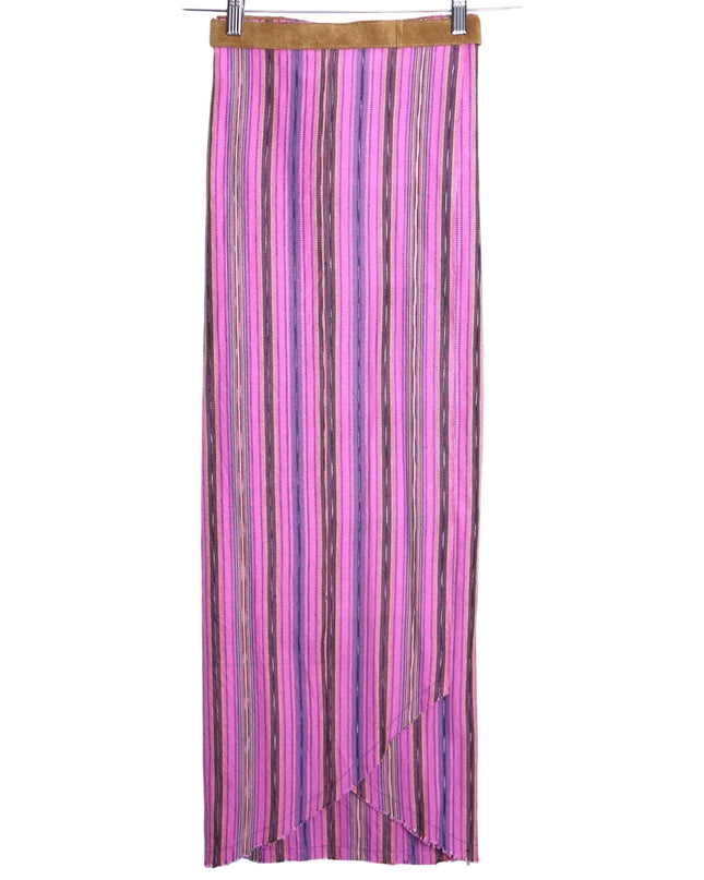 CUCA Falda Striped Woven Wrap Maxi Skirt Pink Multicolor Column Women's OSFM