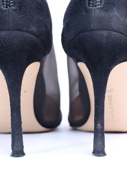 MARION PARKE Dolby Mesh Heeled Bootie Black Suede Almond Toe Women's 36/US 6