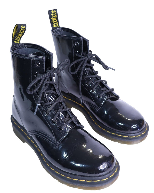 DR. MARTENS 1460 Patent Leather Combat Boots Black Lace Up Women's 7