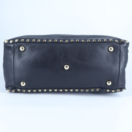 Valentino Garavani Rockstud Shoulder Bag Black Leather Turn Lock Purse