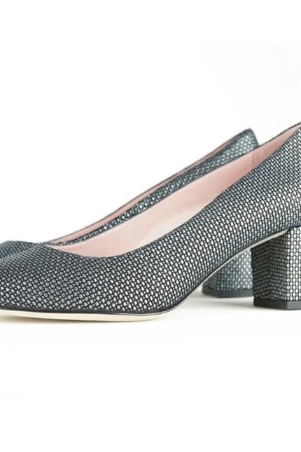 JULIETA Zoe Textured Pumps Black and Silver Block Heel NEW Women's 7