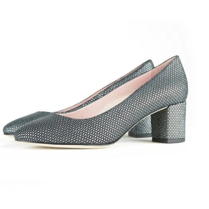 JULIETA Zoe Textured Pumps Black and Silver Block Heel NEW Women's 7