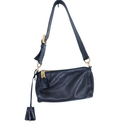 PRADA Semitracolla Leather Mini Shoulder Bag Black w Gold Purse Lockable Luxury