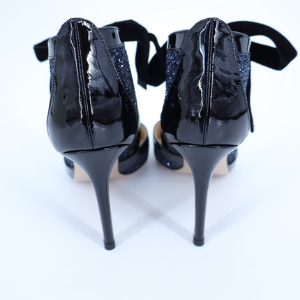 MARION PARKE Molly Glitter Heel Pumps Blue Iris NIB Pointed Toe Women's 37/US 7