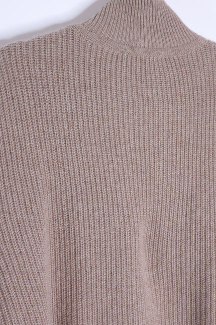 JENNI KAYNE Stone 100% Cashmere Half Zip Pullover Sweater Undyed Women's M