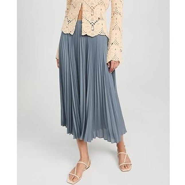 Vince Draped Pleated Midi Skirt Grey Lake Stone Accordion Pull On Midi Women's 4