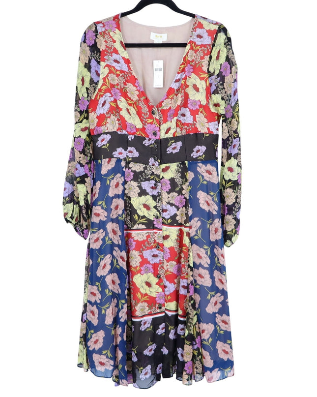 MAEVE Gardenia Wrap Dress Multicolored Floral NWT Long Sleeve Women's 8