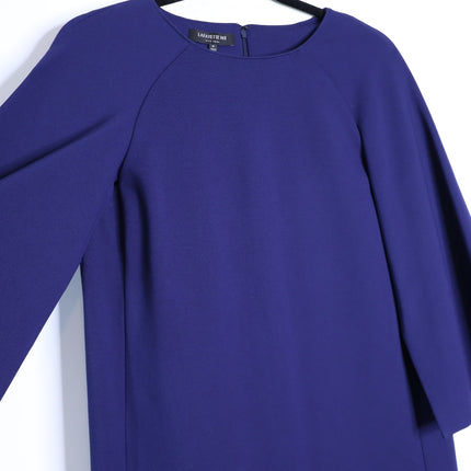 LAFAYETTE 148 Navy Blue Cape Dress Short Sleeve Round Neck Women's LP