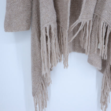 SEFTE + THE HUNTRESS Fringe Open Cardigan Oatmeal Long Sleeve Women's OS