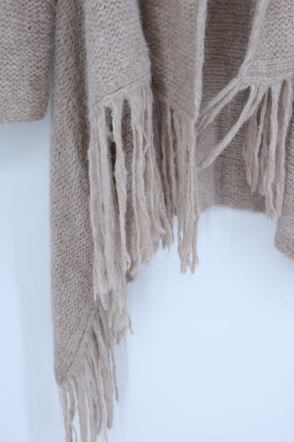 SEFTE + THE HUNTRESS Fringe Open Cardigan Oatmeal Long Sleeve Women's OS