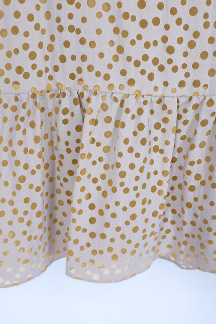 AKRIS PUNTO Sleeveless Polka Dot Flounce Dress Tan Gold Knee Length Women's 6