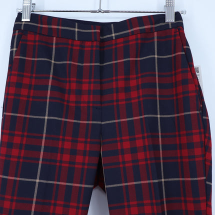 Zara Basic Plaid Skinny Trouser Red and Navy NWT Split Hem Pant Women's XS
