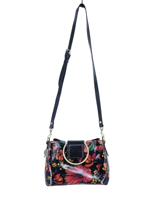 Patricia Nash Empoli Satchel Handbag Black Tropical Floral Leather Crossbody