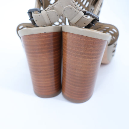 VIA SPIGA Lattice Heeled Sandals Taupe NWT Ankle Strap Peep Toe Women's 8