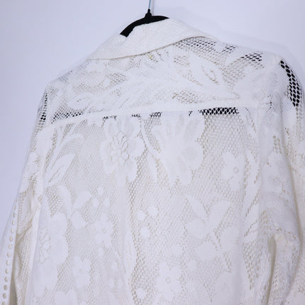 HEMANT & NANDITA Chemical Lace Button Front Shirt White Floral Women's XS